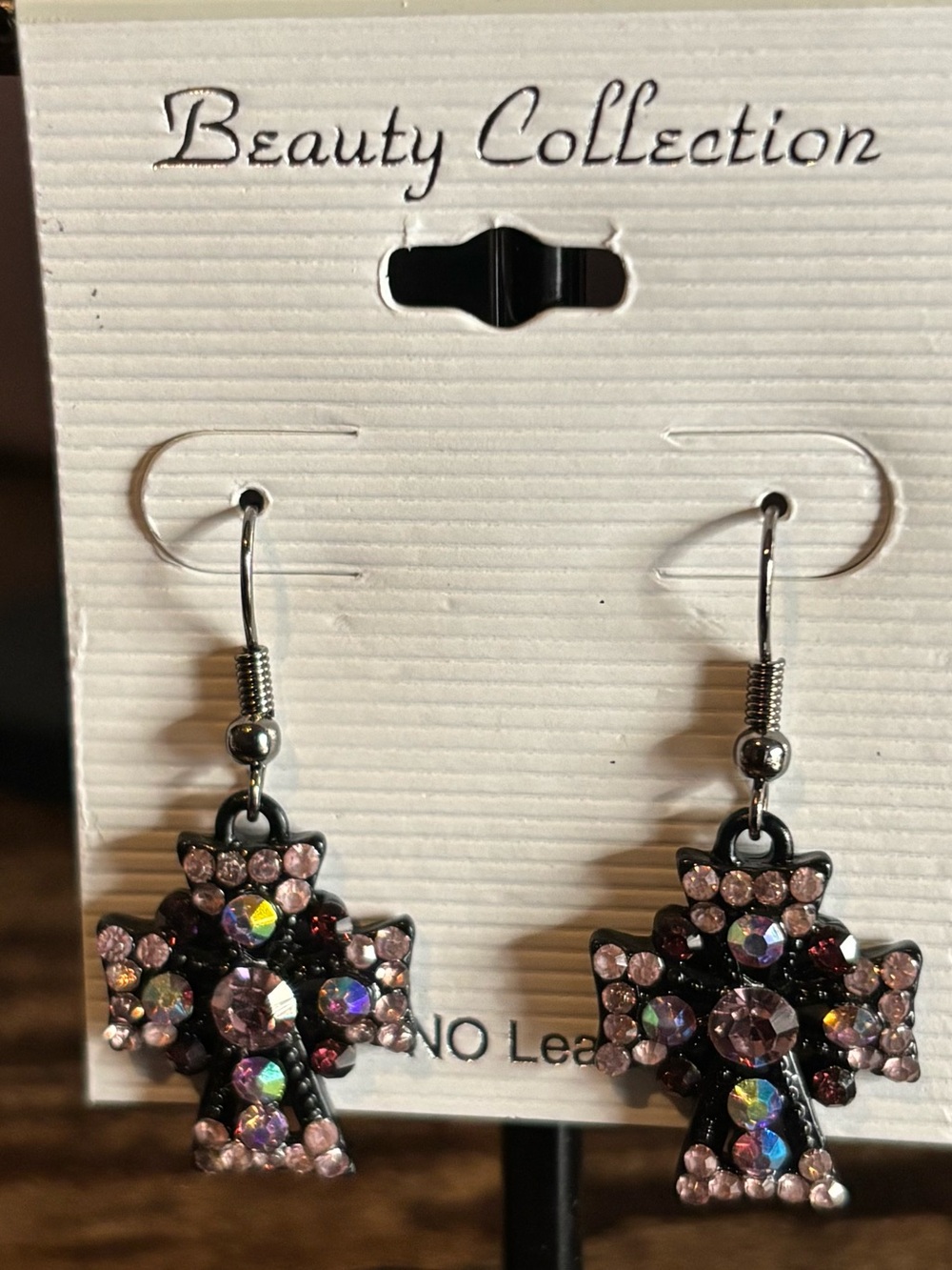 Pink Crystal Cross Drop Earrings‎